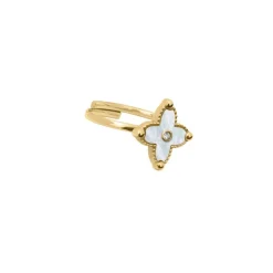 Bague Ajustable Femme Pierre Lannier RUBYA Acier Doré Nacre Blanche