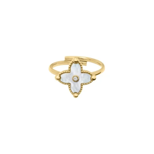 Bague Ajustable Femme Pierre Lannier RUBYA Acier Doré Nacre Blanche