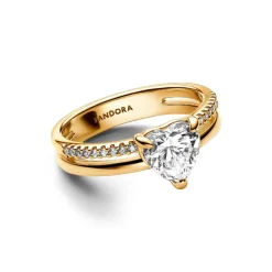 Bague Cœur Anneau Double Doré