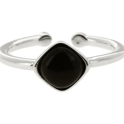 Bague Ella Argenté Pierre Noir