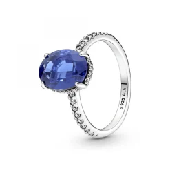Bague Halo avec Pierre ovale bleue Pandora Timeless