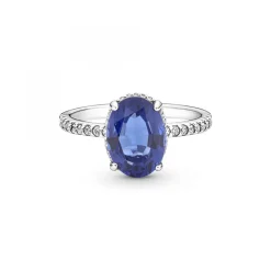 Bague Halo avec Pierre ovale bleue Pandora Timeless