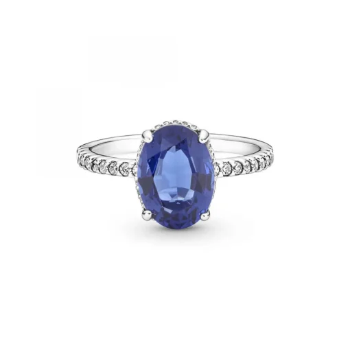 Bague Halo avec Pierre ovale bleue Pandora Timeless