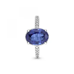Bague Halo avec Pierre ovale bleue Pandora Timeless