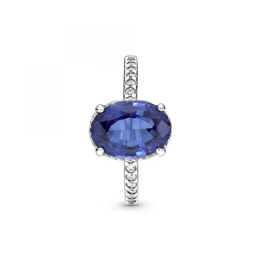 Bague Halo avec Pierre ovale bleue Pandora Timeless