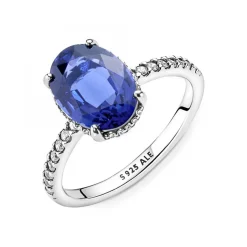 Bague Halo avec Pierre ovale bleue Pandora Timeless