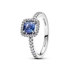 Bague Halo Bleu Carré Scintillant
