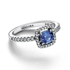 Bague Halo Bleu Carré Scintillant