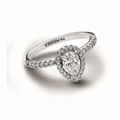 Bague Halo Poire Scintillant Argent