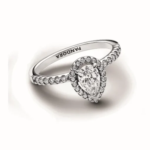 Bague Halo Poire Scintillant Argent