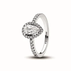 Bague Halo Poire Scintillant Argent