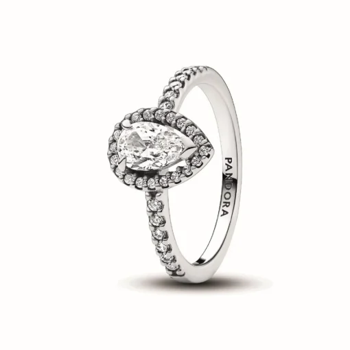 Bague Halo Poire Scintillant Argent