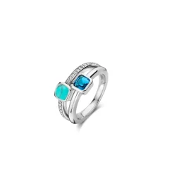Bague Ti Sento - 12326DB Argent Rhodié Multi Joncs Pierres Synthétiques Bleue Et Turquoise