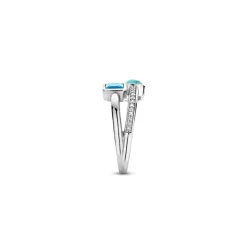 Bague Ti Sento - 12326DB Argent Rhodié Multi Joncs Pierres Synthétiques Bleue Et Turquoise