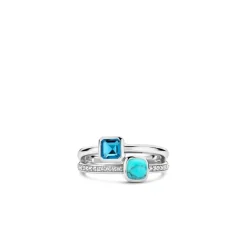 Bague Ti Sento - 12326DB Argent Rhodié Multi Joncs Pierres Synthétiques Bleue Et Turquoise