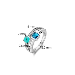 Bague Ti Sento - 12326DB Argent Rhodié Multi Joncs Pierres Synthétiques Bleue Et Turquoise
