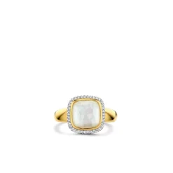 Bague Ti Sento - 12330MW Argent Doré Et Doublé Nacre Carré Serti D'Oxydes De Zirconium