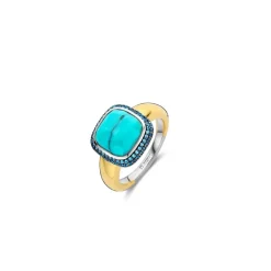 Bague Ti Sento - 12330TQ Argent Doré Et Pierre Synthétique Turquoise Carrée Serti D'Oxydes De Zirconium