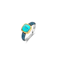 Bague Ti Sento - 12331TQ Argent Doré Et Pierre Synthétique Turquoise Carrée Et Pavage Bleu
