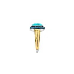 Bague Ti Sento - 12330TQ Argent Doré Et Pierre Synthétique Turquoise Carrée Serti D'Oxydes De Zirconium