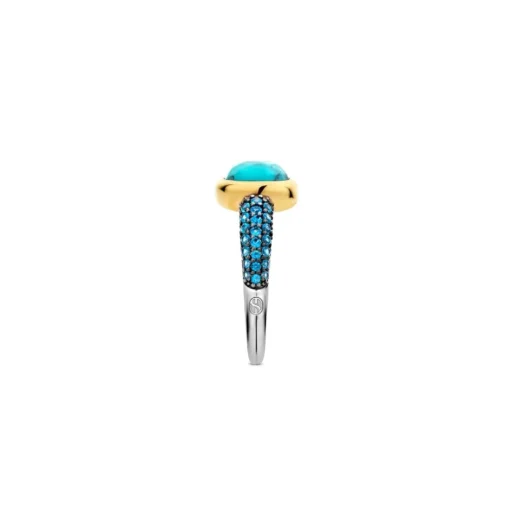 Bague Ti Sento - 12331TQ Argent Doré Et Pierre Synthétique Turquoise Carrée Et Pavage Bleu