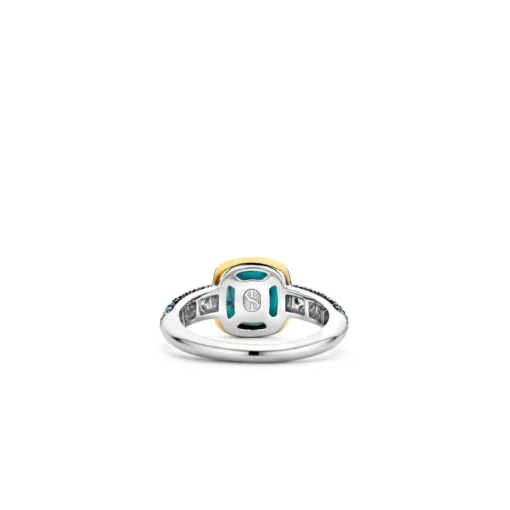 Bague Ti Sento - 12331TQ Argent Doré Et Pierre Synthétique Turquoise Carrée Et Pavage Bleu