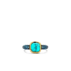Bague Ti Sento - 12331TQ Argent Doré Et Pierre Synthétique Turquoise Carrée Et Pavage Bleu