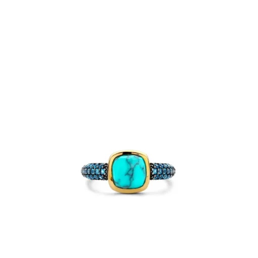 Bague Ti Sento - 12331TQ Argent Doré Et Pierre Synthétique Turquoise Carrée Et Pavage Bleu