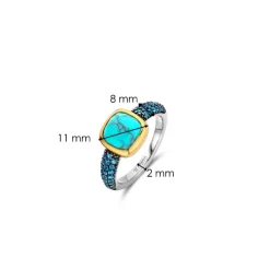 Bague Ti Sento - 12331TQ Argent Doré Et Pierre Synthétique Turquoise Carrée Et Pavage Bleu