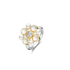 Bague Ti Sento - 12325YP Argent Doré Perles Synthétiques Et Oxyde De Zirconium Carré PM