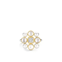 Bague Ti Sento - 12325YP Argent Doré Perles Synthétiques Et Oxyde De Zirconium Carré PM