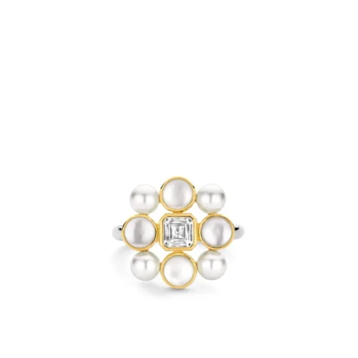 Bague Ti Sento - 12325YP Argent Doré Perles Synthétiques Et Oxyde De Zirconium Carré PM