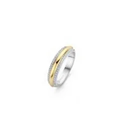 Bague Ti Sento 12144ZY - Bague Argent Gaudron Doré Encadré de 2 Anneaux Pavés