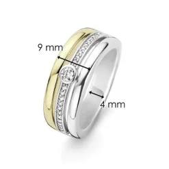 Bague Ti Sento 12094ZY - Bague Argent Doré 3 Rangs Zirconium Femme