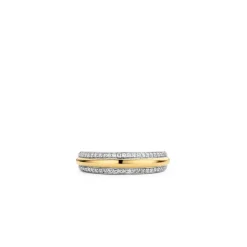 Bague Ti Sento 12144ZY - Bague Argent Gaudron Doré Encadré de 2 Anneaux Pavés