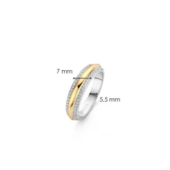 Bague Ti Sento 12144ZY - Bague Argent Gaudron Doré Encadré de 2 Anneaux Pavés