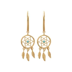 Boucle d'oreilles Pendantes femme plaqué or turquoise serti clos - Y530530