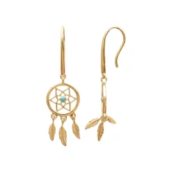 Boucle d'oreilles Pendantes femme plaqué or turquoise serti clos - Y530530