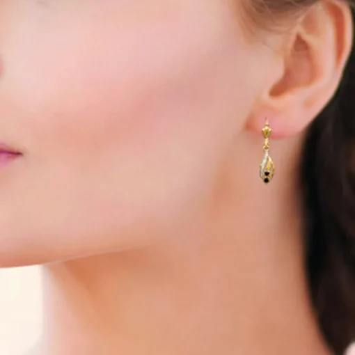 Boucle d'oreilles Pendantes femme plaqué or saphir serti griffe - Y3530Z43