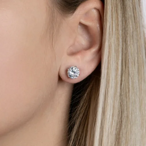 Boucles d'oreille Puces Oxydes mixte argent rhodié serti griffe classique - Z5055Z0V