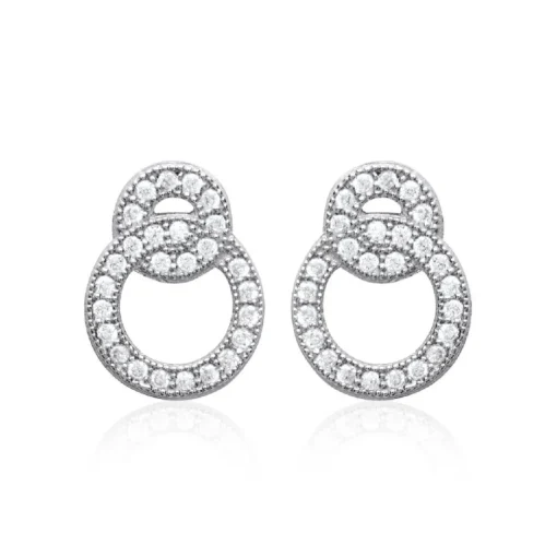 Boucles d'oreille femme argent rhodié blanc serti griffe double cercle - Z5ZV4Z0
