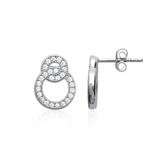 Boucles d'oreille femme argent rhodié blanc serti griffe double cercle - Z5ZV4Z0
