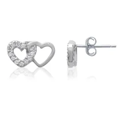 Boucles d'oreille femme argent rhodié blanc serti griffe cœur - Z36Y5Z0