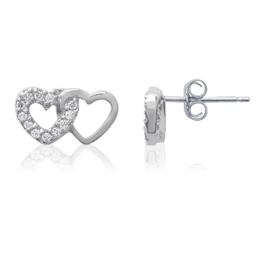 Boucles d'oreille femme argent rhodié blanc serti griffe cœur - Z36Y5Z0