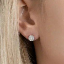 Boucles d'oreille femme argent rhodié blanc serti griffe rond - Z4UY0Z0