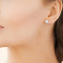 Boucles d'oreille femme argent rhodié blanc serti griffe rond - Z4UY0Z0