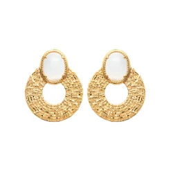 Boucles d'oreille femme plaqué or pierre de lune serti griffe - Y56Z6Z0