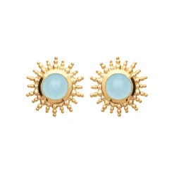 Boucles d'oreille femme plaqué or agate bleue serti clos - Y56YZ60