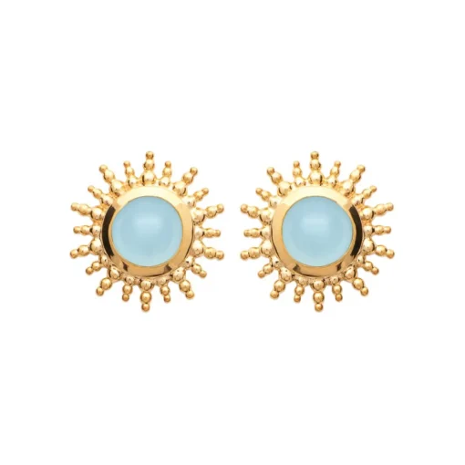 Boucles d'oreille femme plaqué or agate bleue serti clos - Y56YZ60