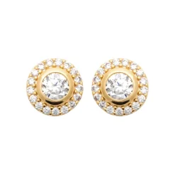 Boucles d'oreille femme plaqué or blanc serti griffe rond serti - Y5W43Z0